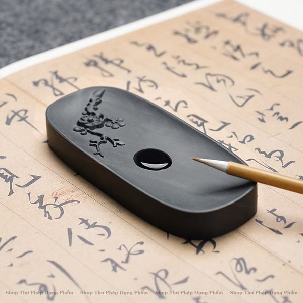 Nghiên đá hoa mai đựng mực mài mực tàu