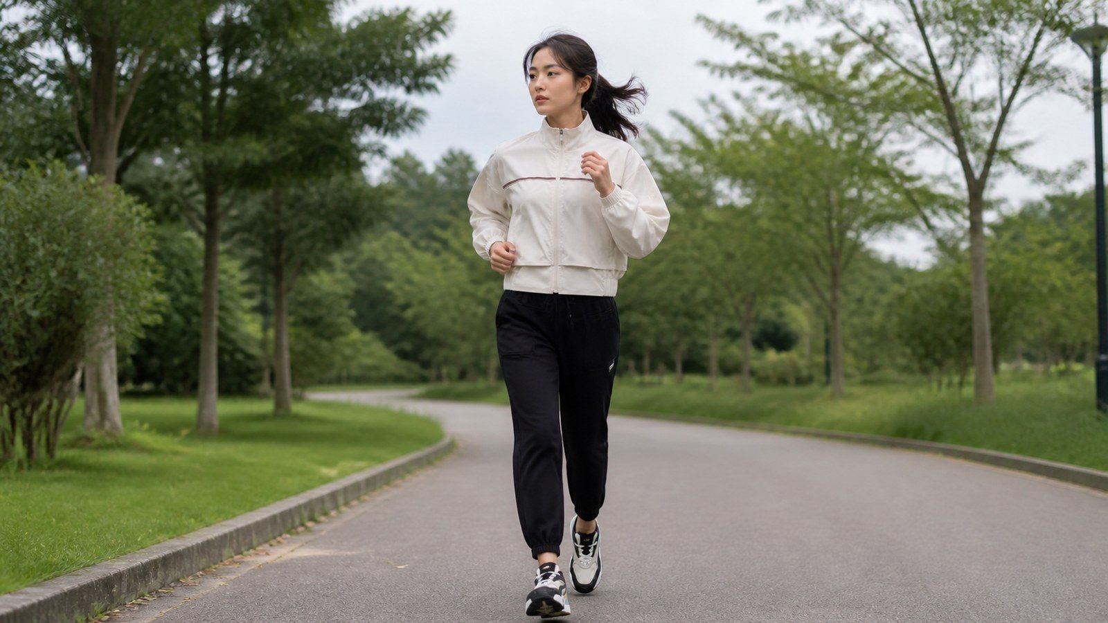 Áo khoác gió nhẹ và quần jogger khi chạy bộ