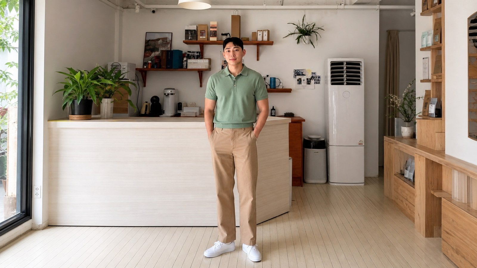 Quần chinos phối áo polo