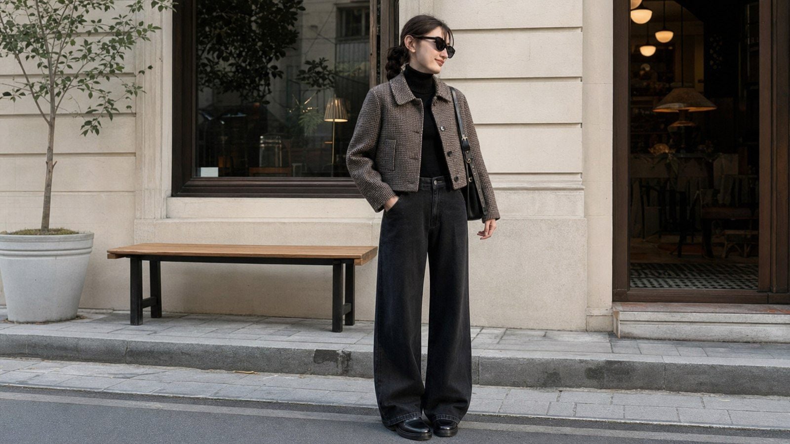 Áo dạ ngắn tweed hoặc kẻ