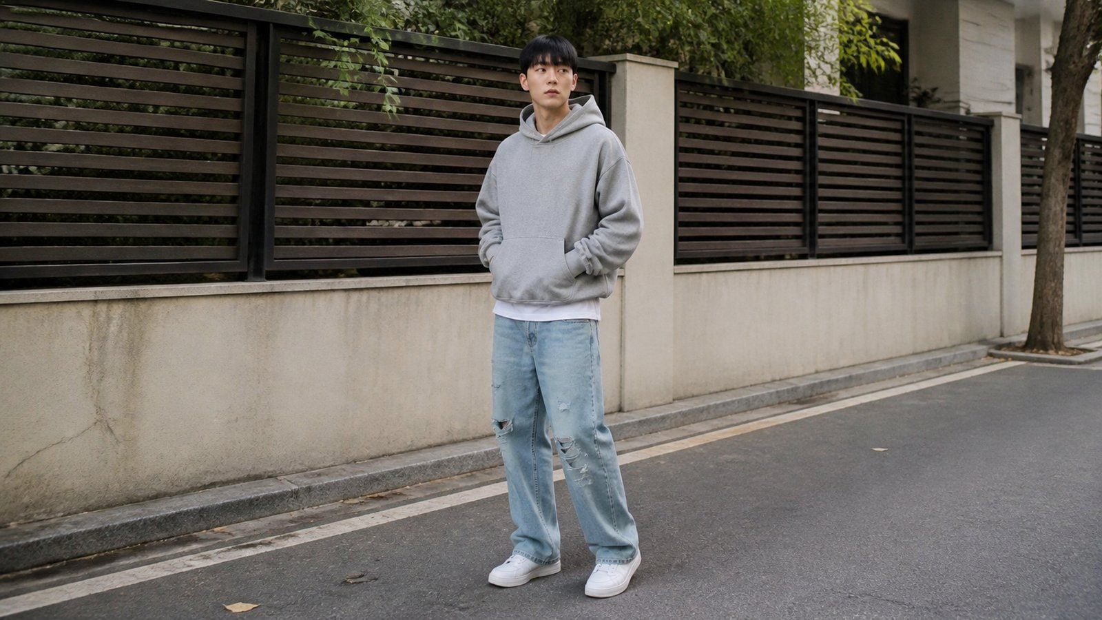 Quần jean ống suông nam phối hoodie thoải mái