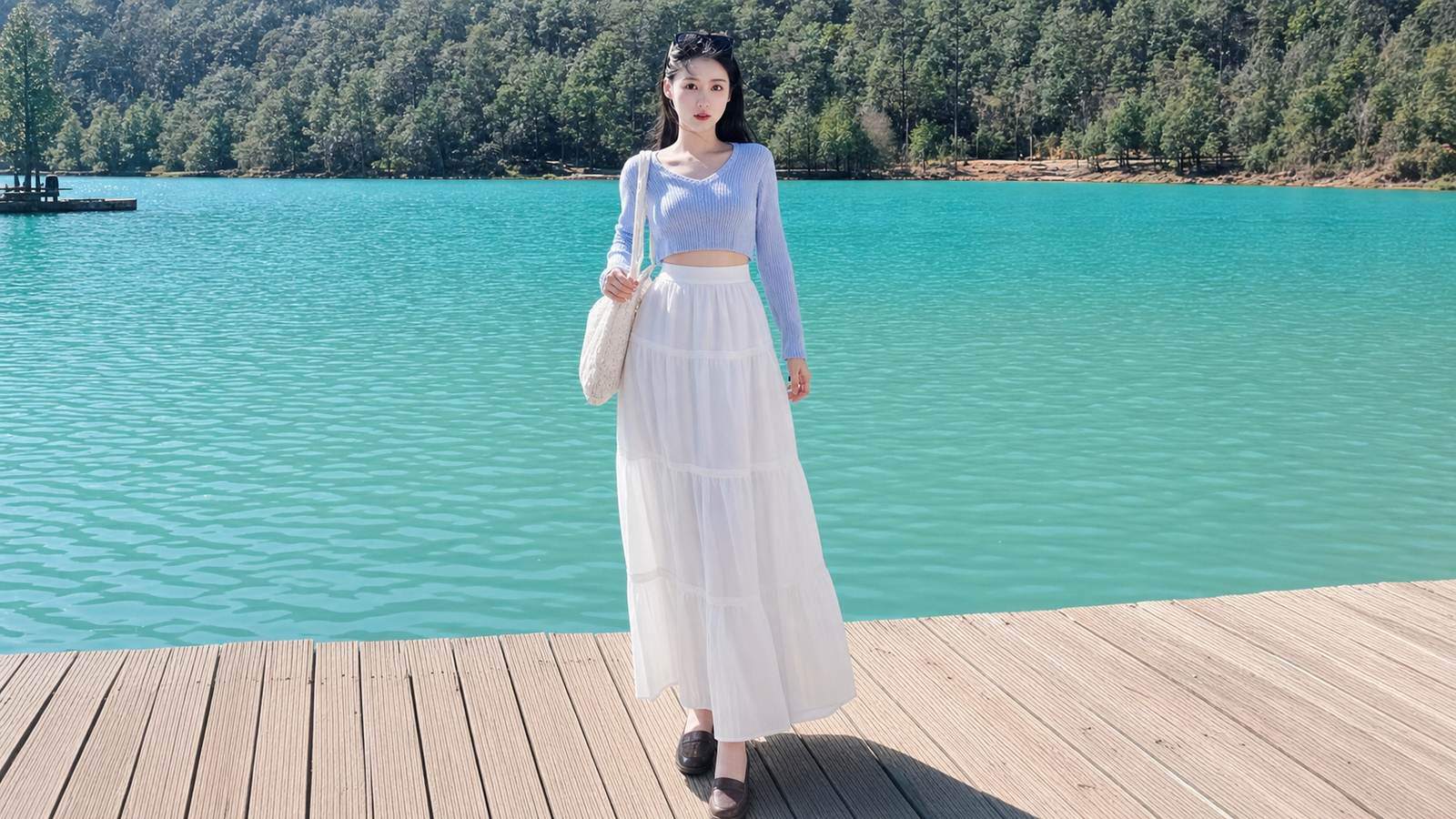 Áo len croptop phối với chân váy dài