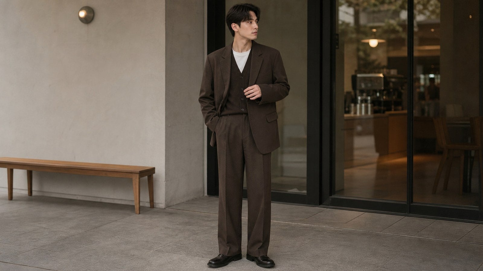 Áo blazer nam phối áo cardigan mỏng