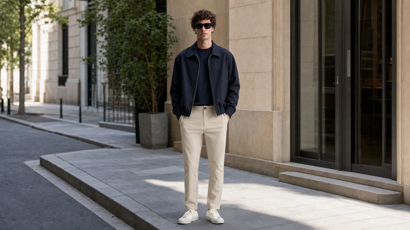 Quần chinos phối bomber hoặc áo khoác nhẹ