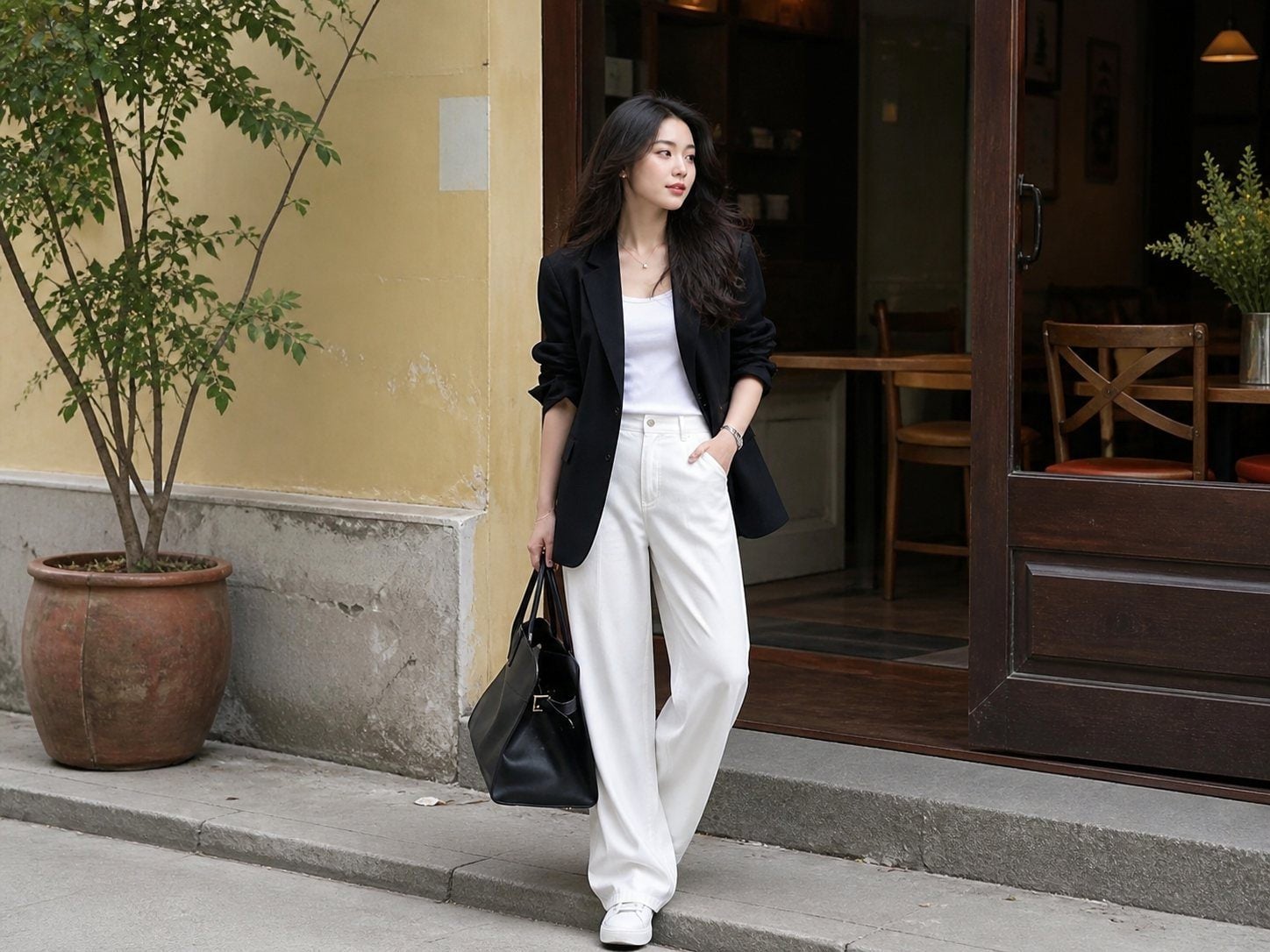 Áo mặc trong vest đen nữ cho ngày thường