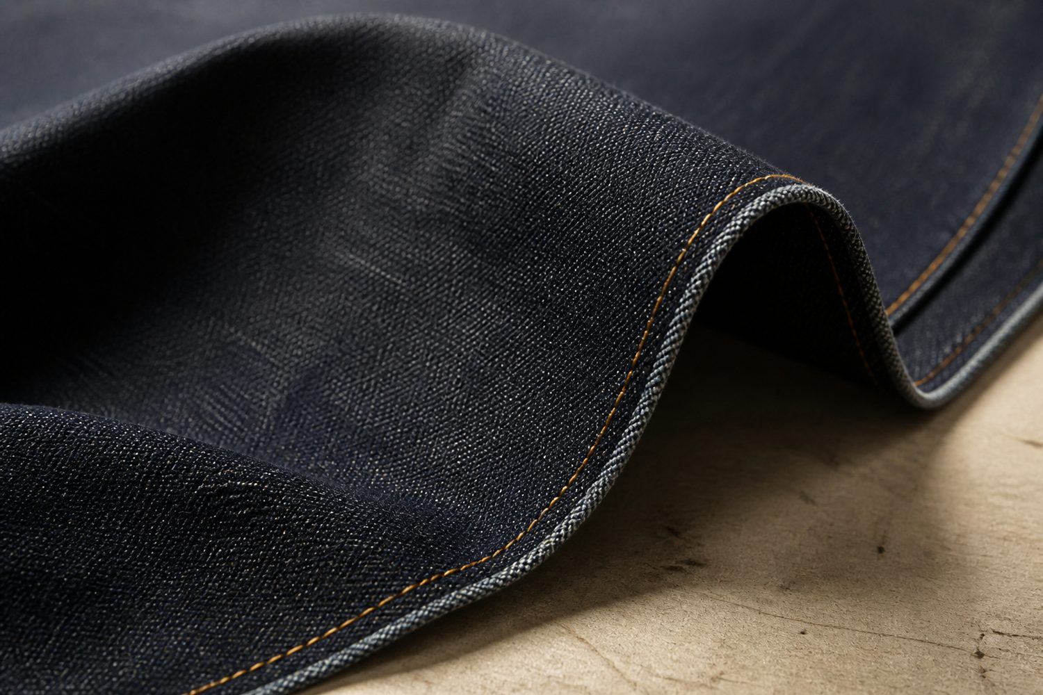 Bề mặt raw denim cứng, đứng phom và xanh chàm đậm
