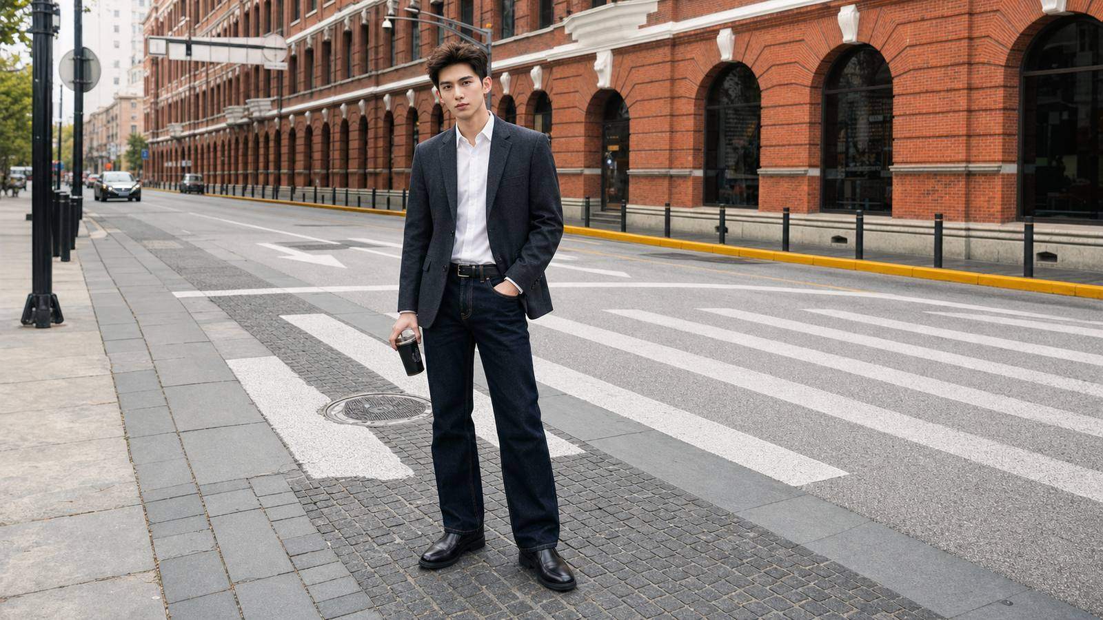 Áo vest nam phối với quần jeans tối màu
