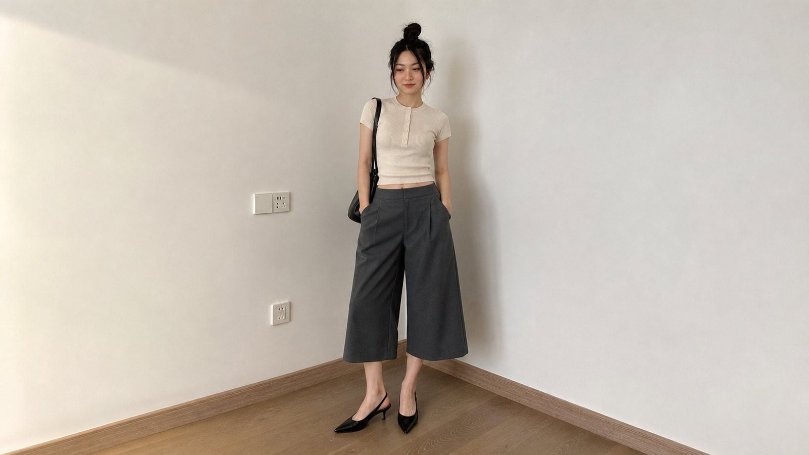Slingback hoặc giày mũi nhọn giúp kéo dài chân khi mặc culottes