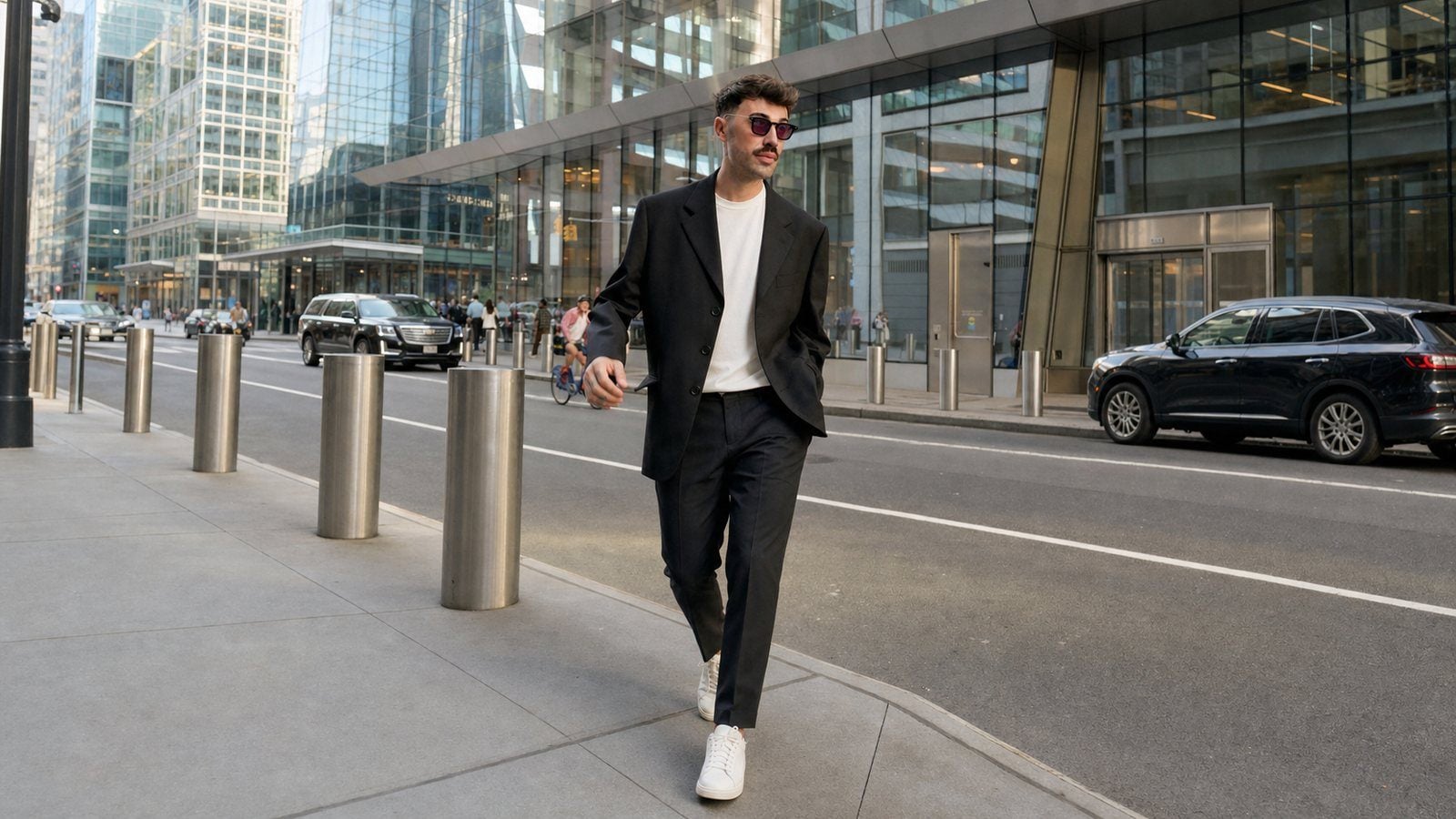 Áo vest nam phối với sneaker trắng