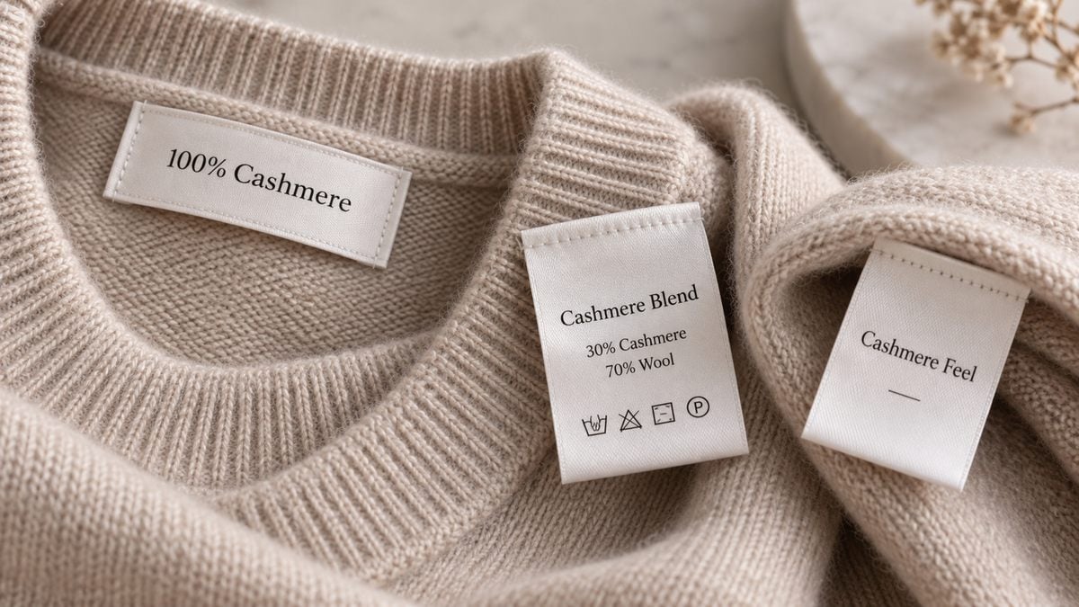 Nhãn thành phần giúp nhận biết cashmere nguyên chất hay cashmere pha