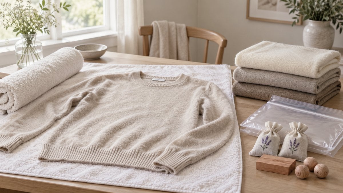 Phơi phẳng và gấp giữ áo cashmere đúng cách để tránh bai dão