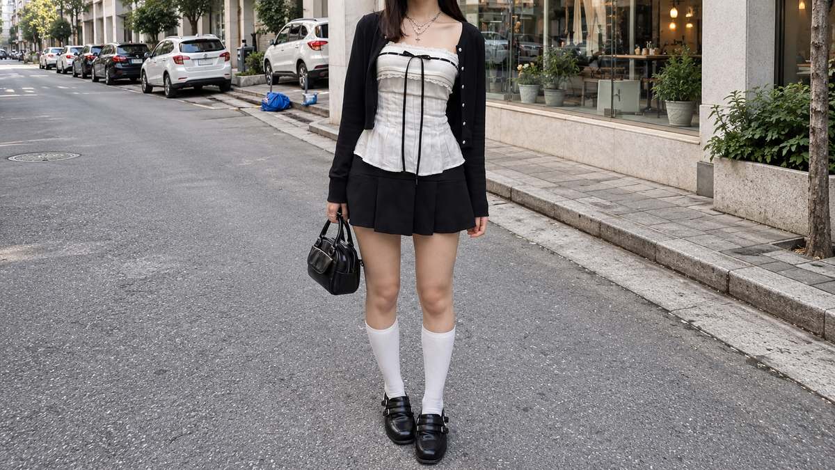 Phối giày Mary Jane với váy ngắn và tất cổ cao phong cách preppy