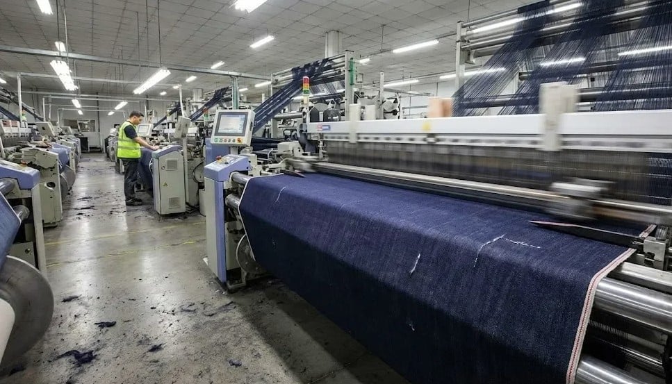Vải denim được dệt chéo với bỏ mặt có đường gân xiên