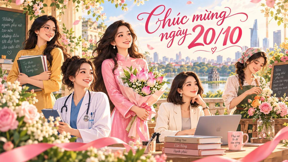 Minh họa Ngày Phụ nữ Việt Nam 20/10 và truyền thống phụ nữ Việt
