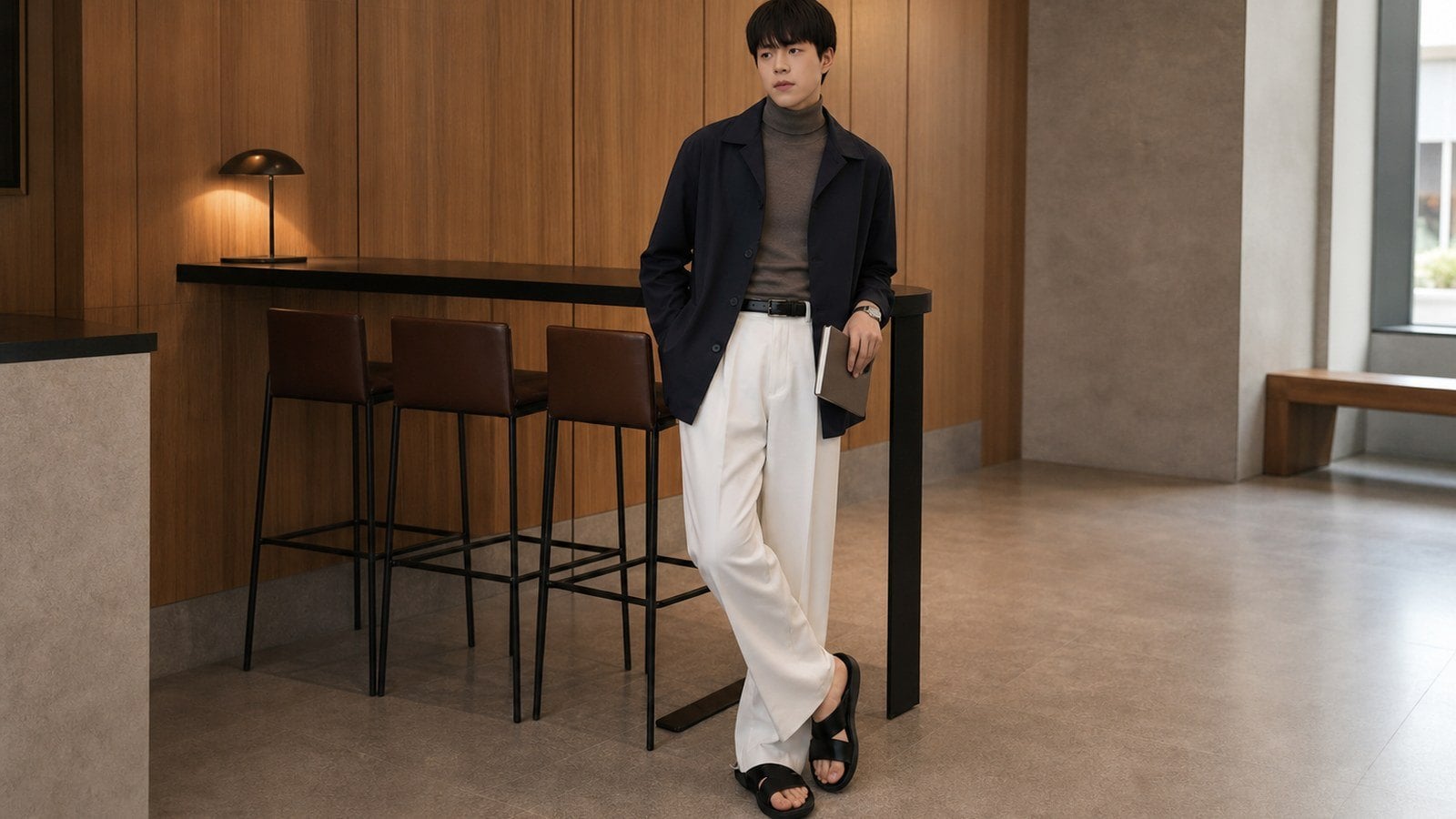 Áo blazer nam phối áo len cổ lọ