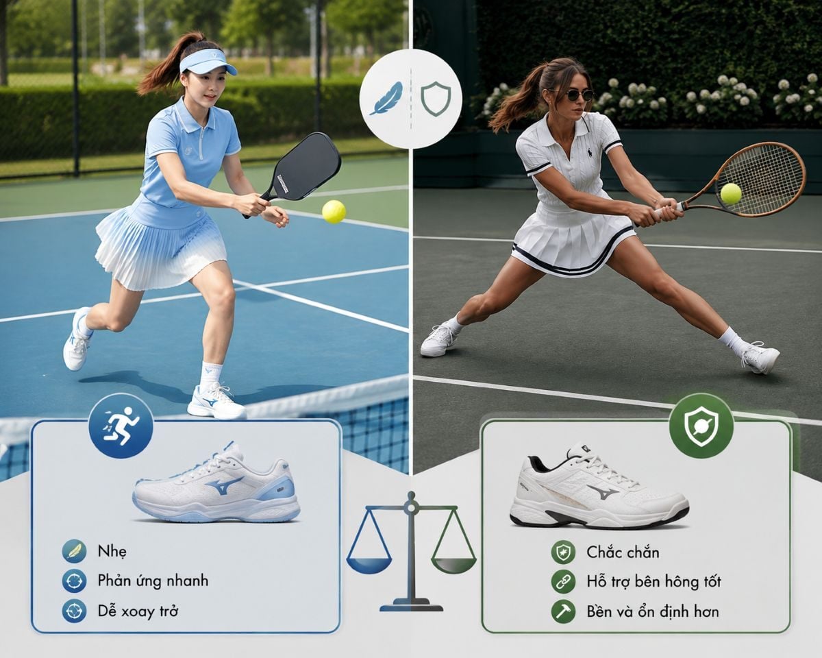 Giày pickleball nhẹ hơn để xoay trở linh hoạt trên sân