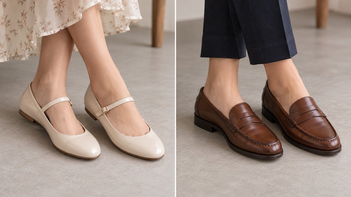 Giày Mary Jane và loafer khác nhau ở thiết kế mu bàn chân