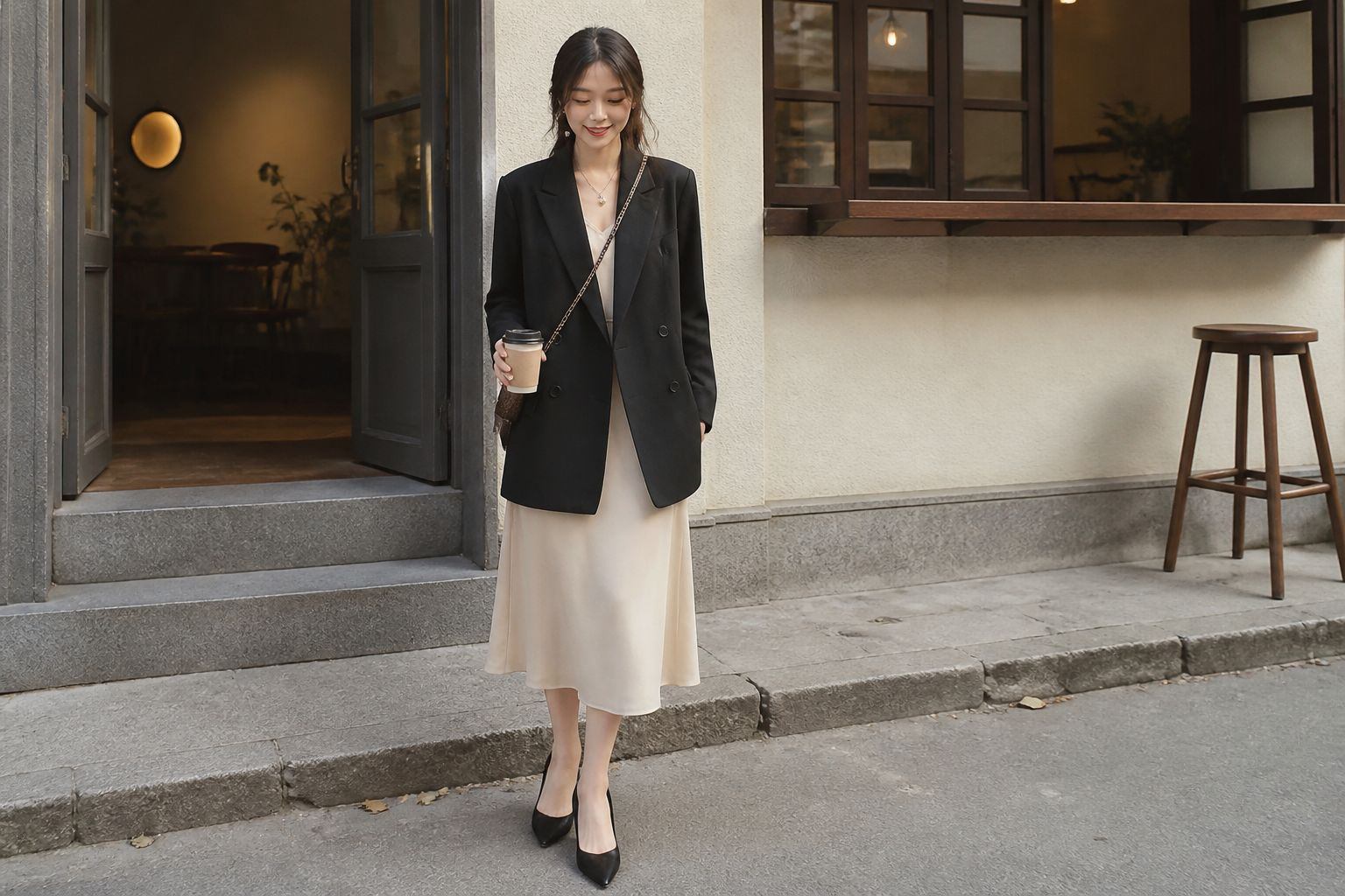 Vest đen nữ phối đầm liền