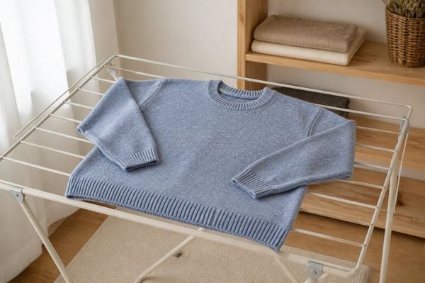 Phơi ngang hoặc gấp gọn sweater để giữ phom áo