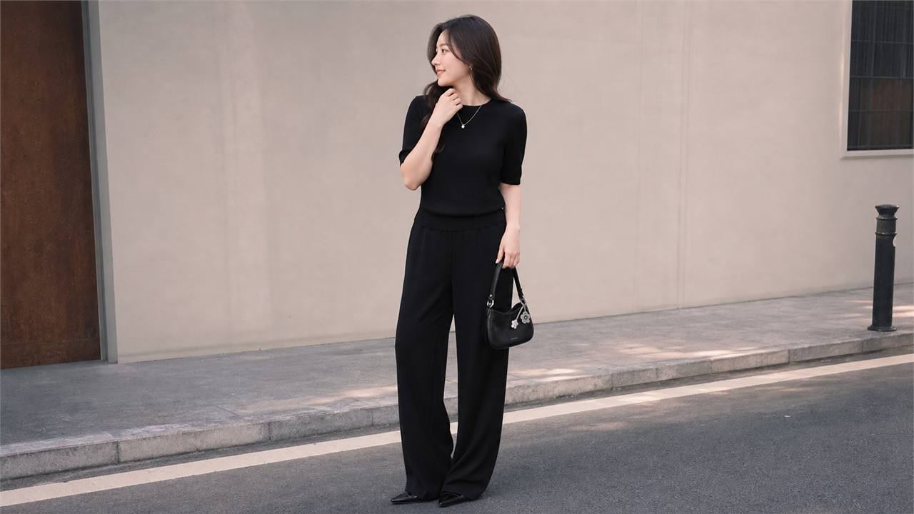 All black và điểm nhấn bạc nhỏ giúp tổng thể sắc và gọn