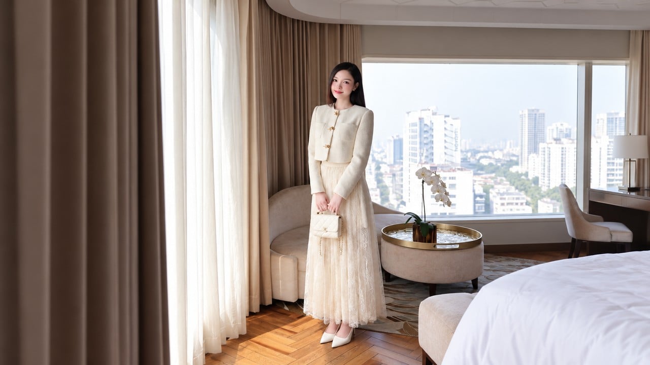 Kết hợp trang phục trắng tinh và ivory theo sắc độ tương phản
