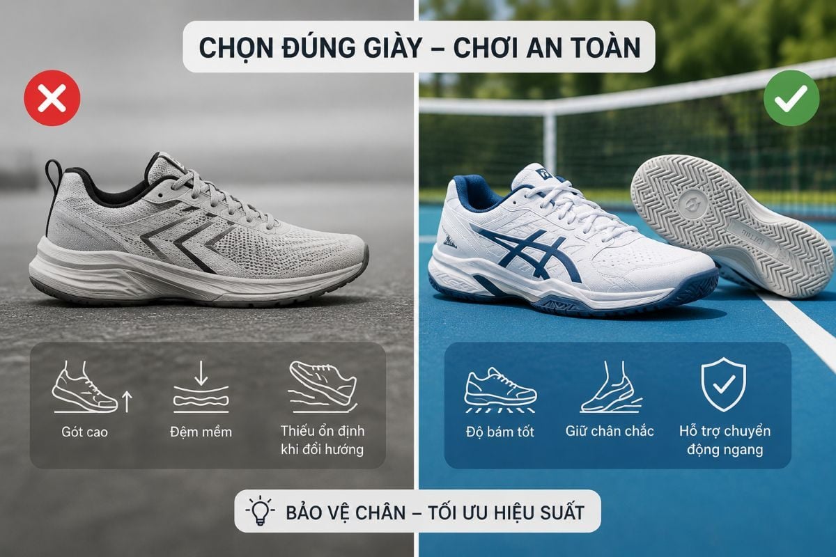 Không nên dùng giày chạy bộ để chơi pickleball hoặc tennis