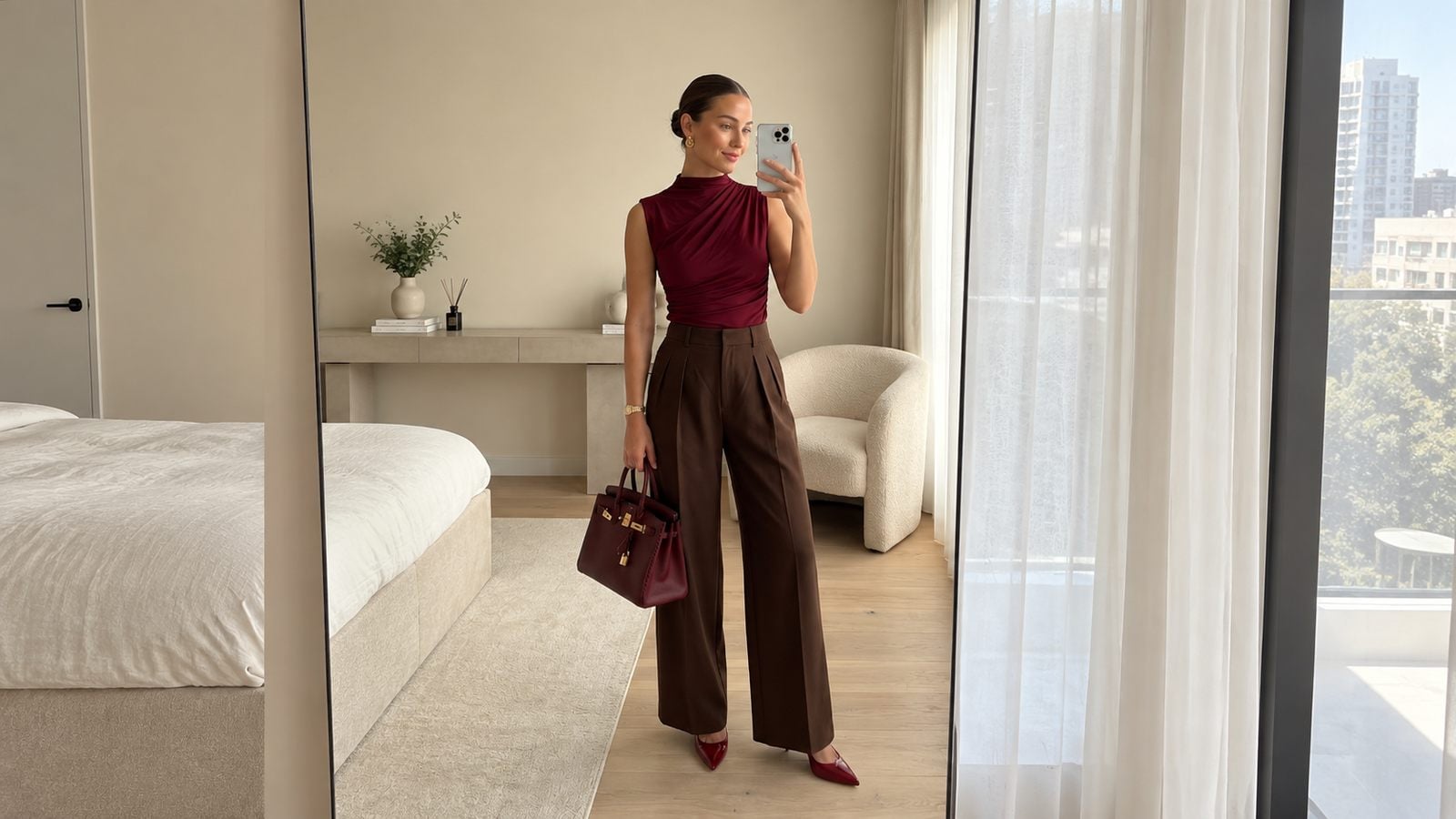 Phối màu đỏ đô với màu nâu ấm áp