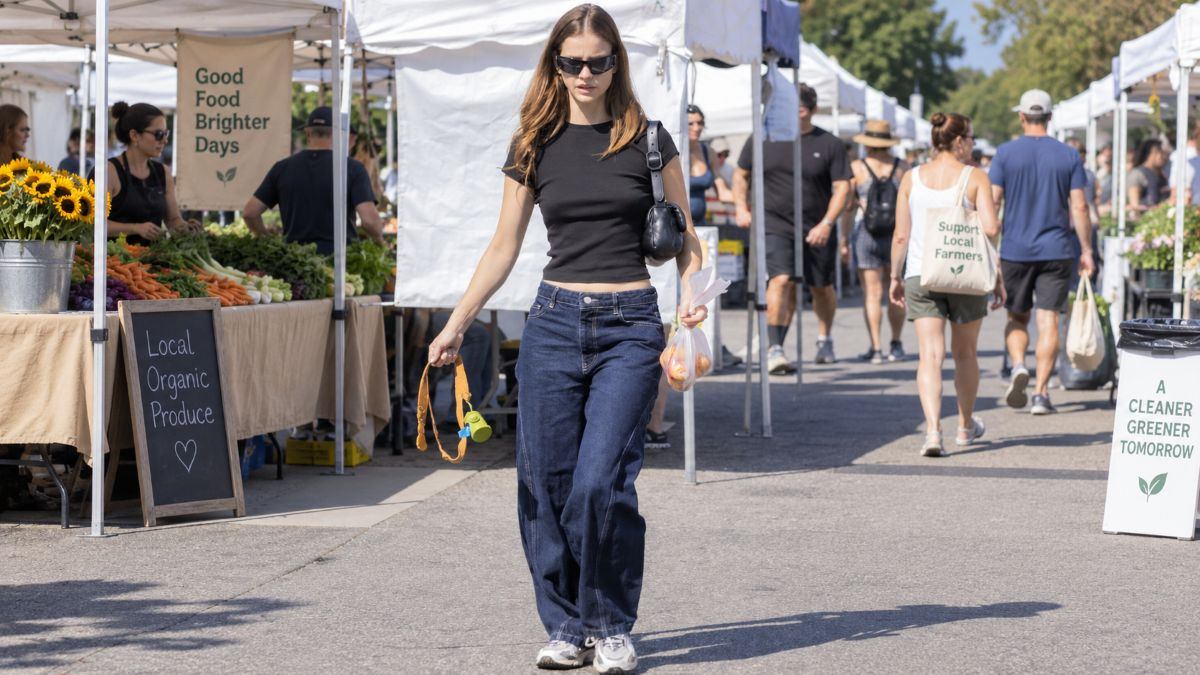 Baby tee phối với quần jeans cạp cao