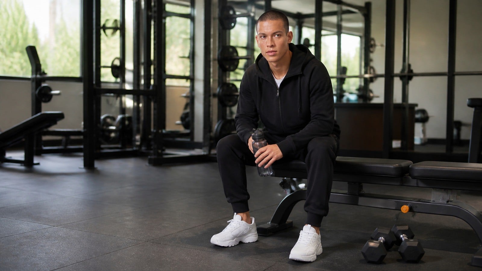 Hoodie mỏng và quần jogger cho buổi tập gym