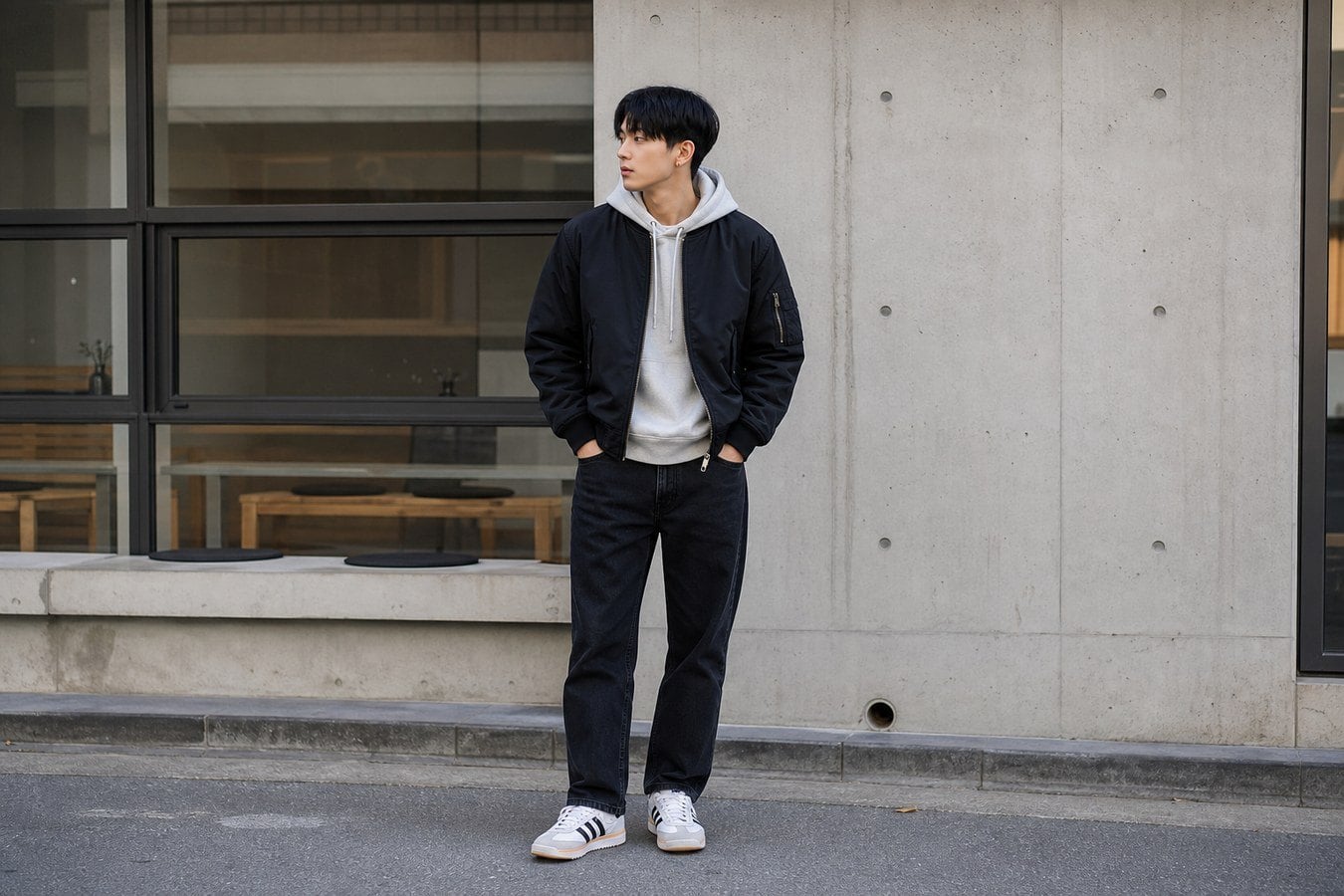 Nam cao 1m7 phối hoodie với bomber hoặc áo khoác ngắn
