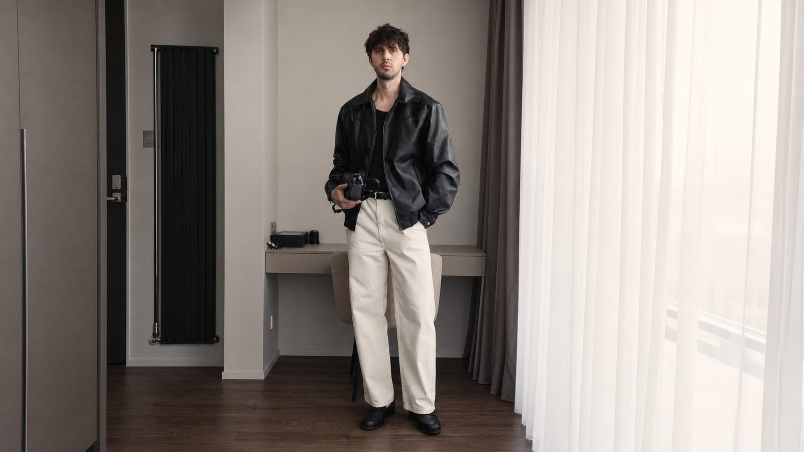 Relaxed fit hoặc regular fit chinos