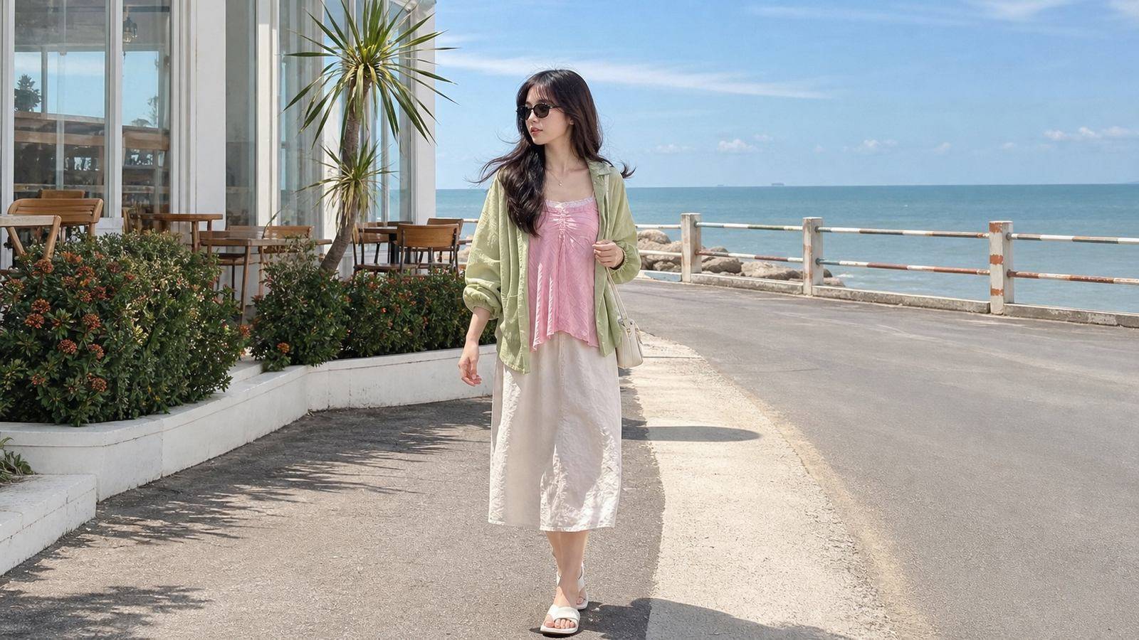 Đi từ item nền rồi thêm điểm nhấn bằng phụ kiện cho outfit Vũng Tàu