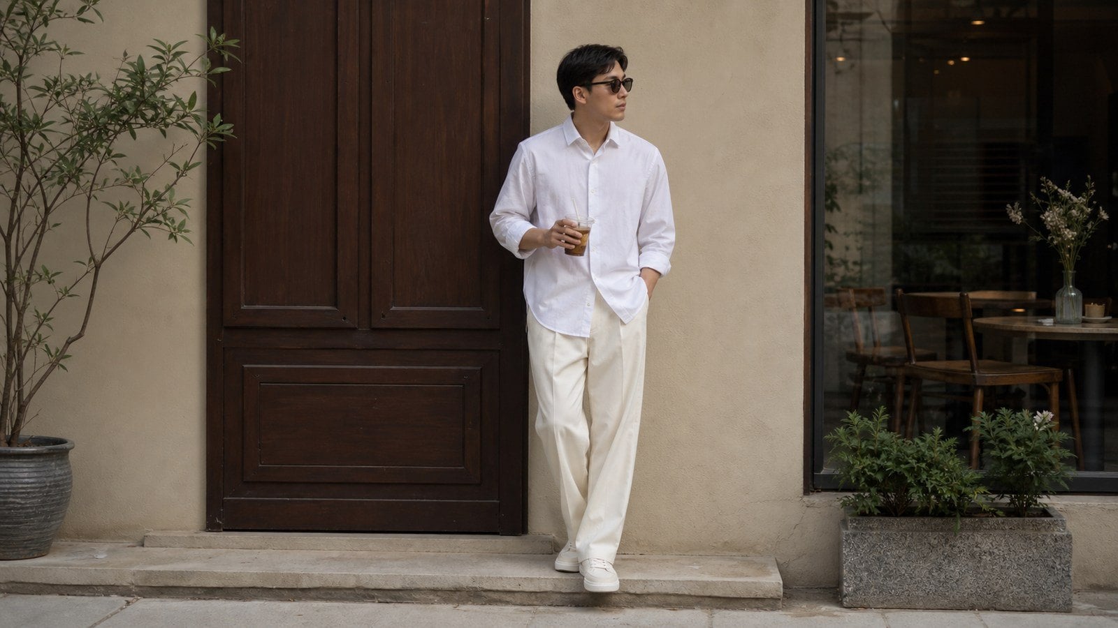 Áo sơ mi trắng nam all-white hoặc trắng kem