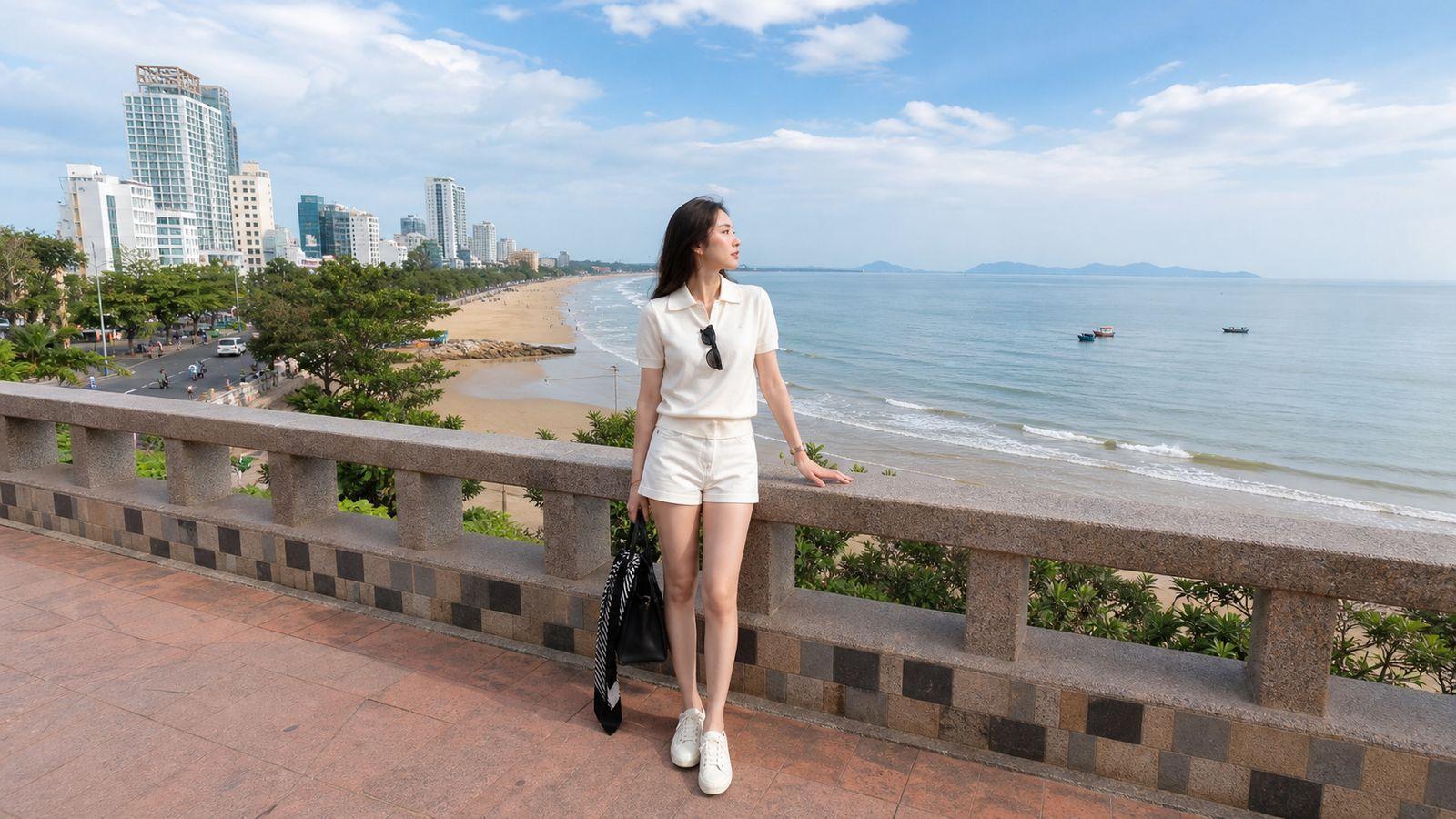 Áo polo phối short hoặc chân váy chữ A cho lịch trình Vũng Tàu