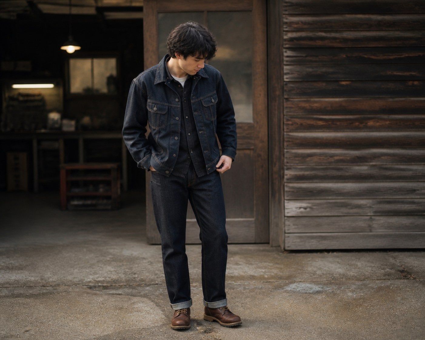 Phối selvedge denim với áo khoác denim, overshirt hoặc boots