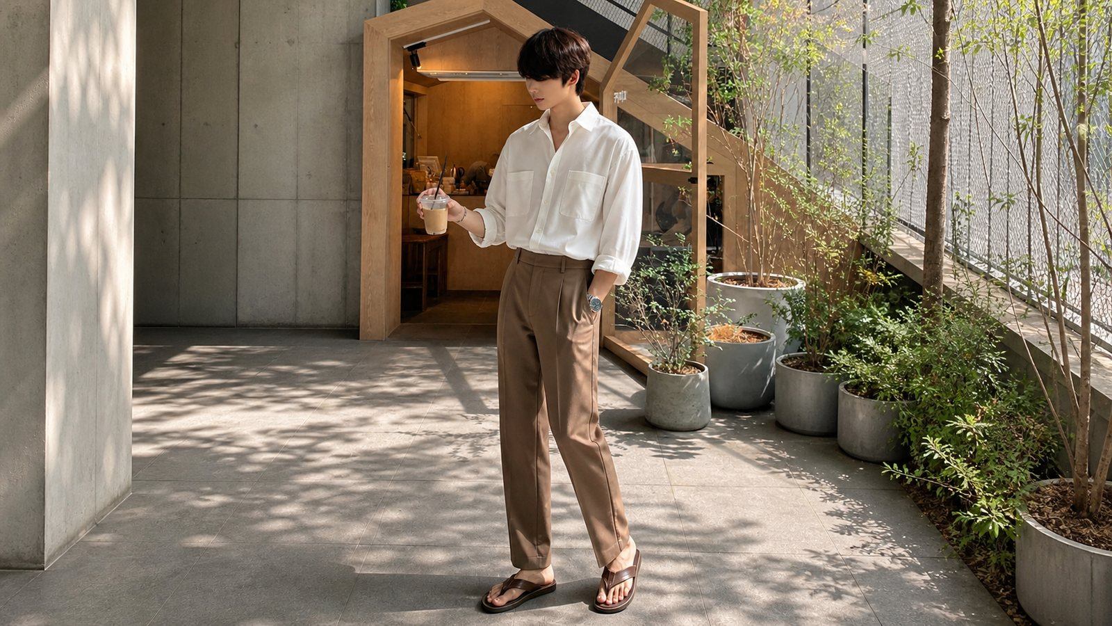 Sơ mi trắng ngà phối quần nâu đất hoặc kaki ấm cho công sở