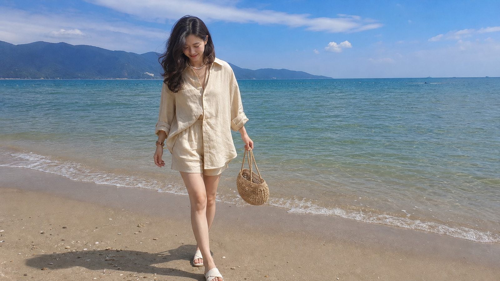 Set matching màu kem, be hoặc pastel cho chuyến đi Đà Nẵng