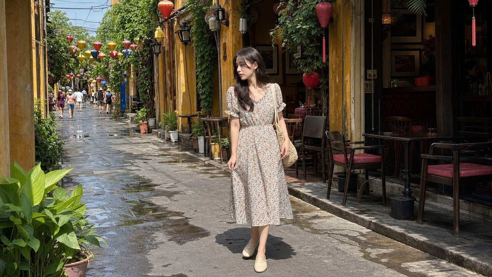 Váy trắng dáng suông hoặc chữ A giúp tổng thể sạch và gọn