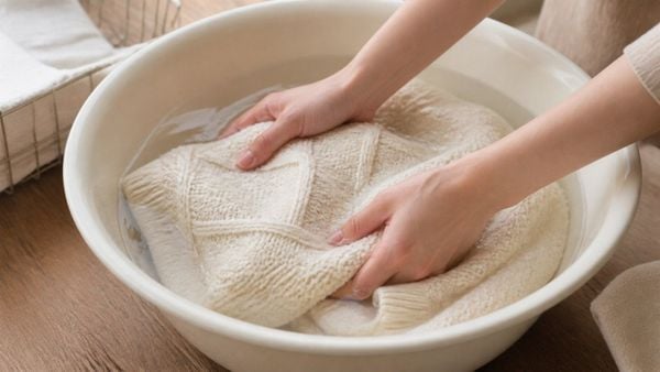 Giặt sweater nhẹ tay để hạn chế bai dão và vắt mạnh