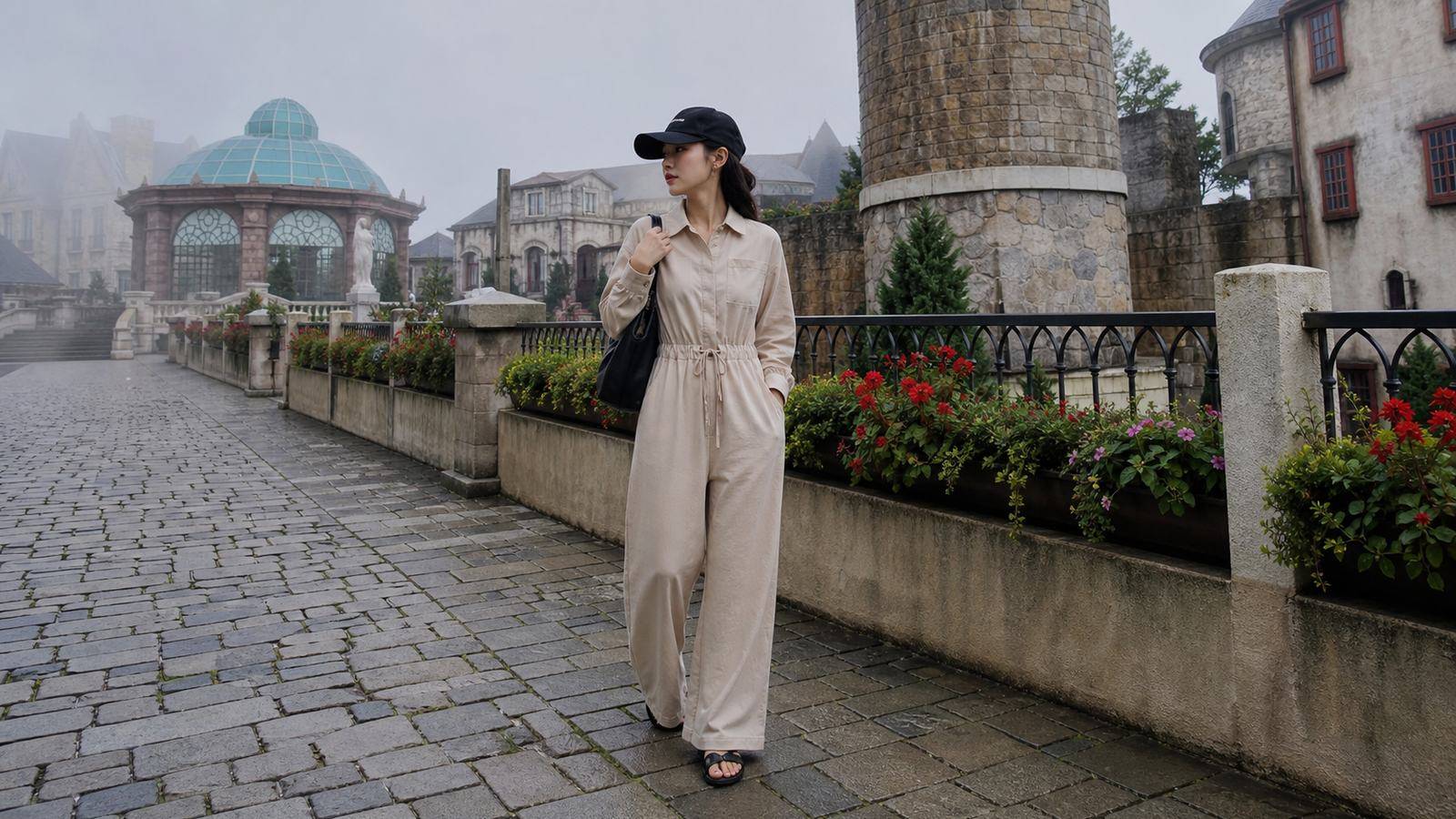 Jumpsuit dài tay chất liệu nhẹ cho chuyến đi Bà Nà Hill