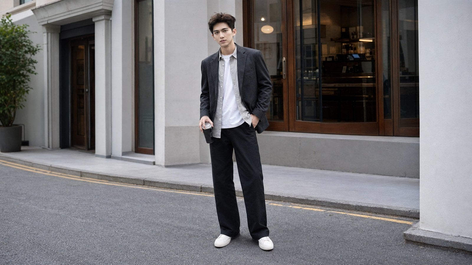 Áo blazer nam phối layer với sơ mi mở cúc