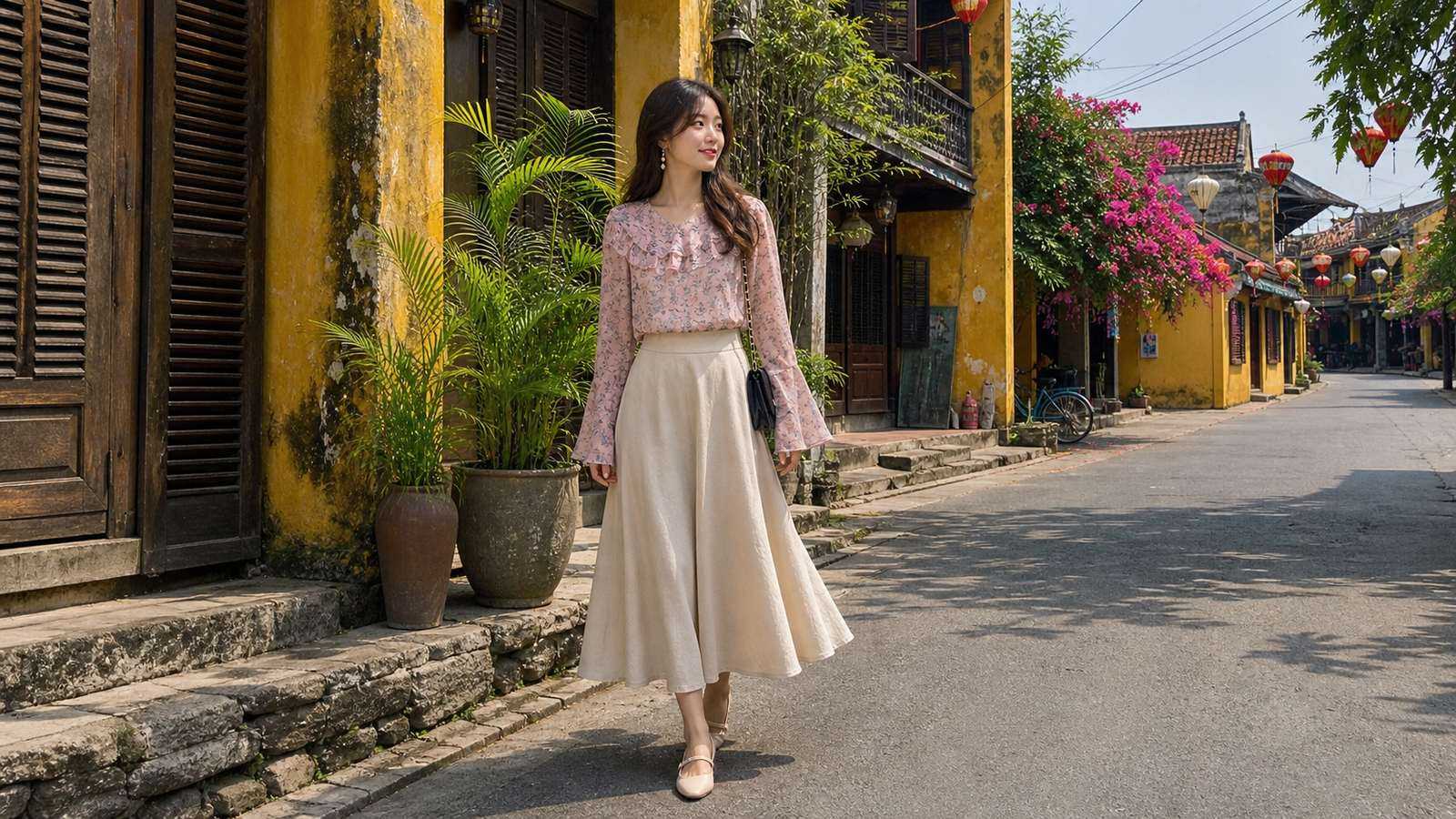 Đi Hội An trong lịch trình Đà Nẵng nên chọn outfit mềm và nữ tính hơn