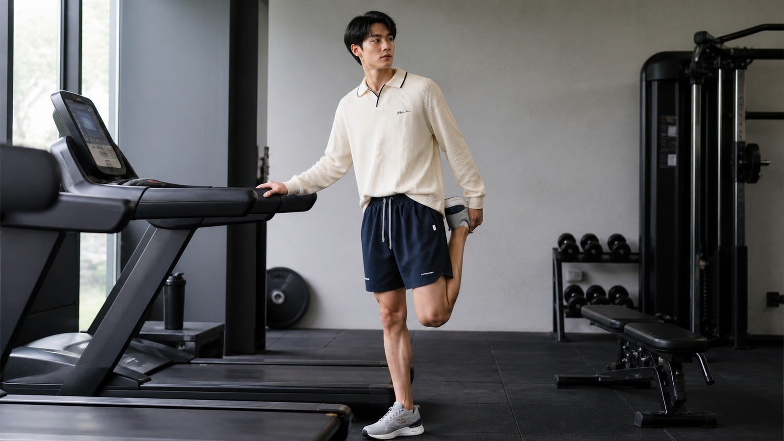 Áo polo thể thao và quần short cho outfit tập gym