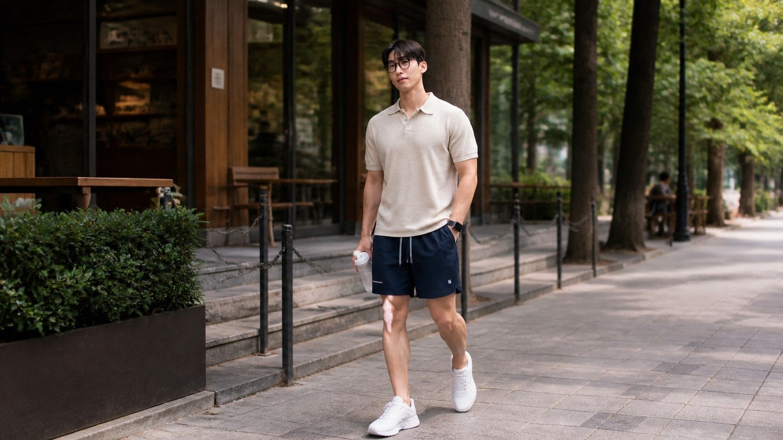 Áo polo thể thao và quần short cho outfit chạy bộ gọn gàng