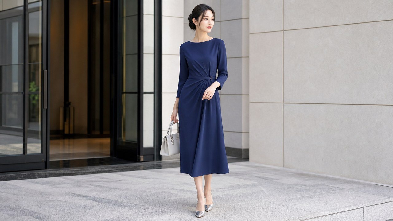 Váy navy hoặc xanh slate cho những ngày muốn nhìn chững hơn