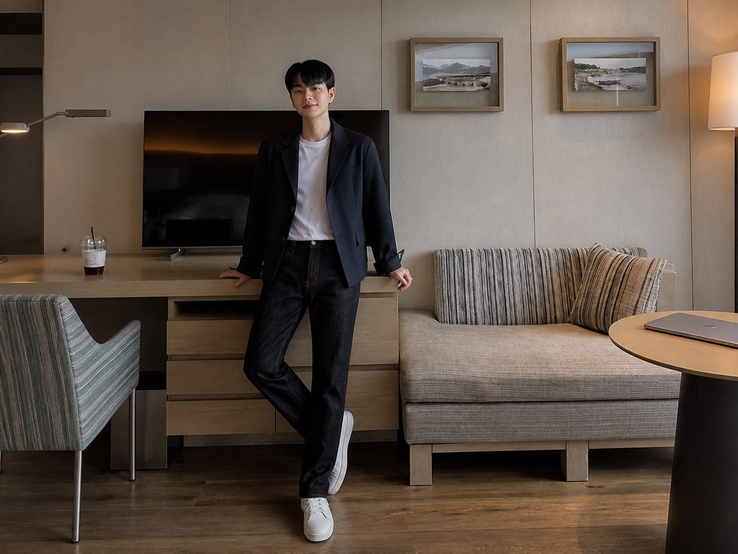 Blazer nam phối quần jeans tối màu thanh lịch