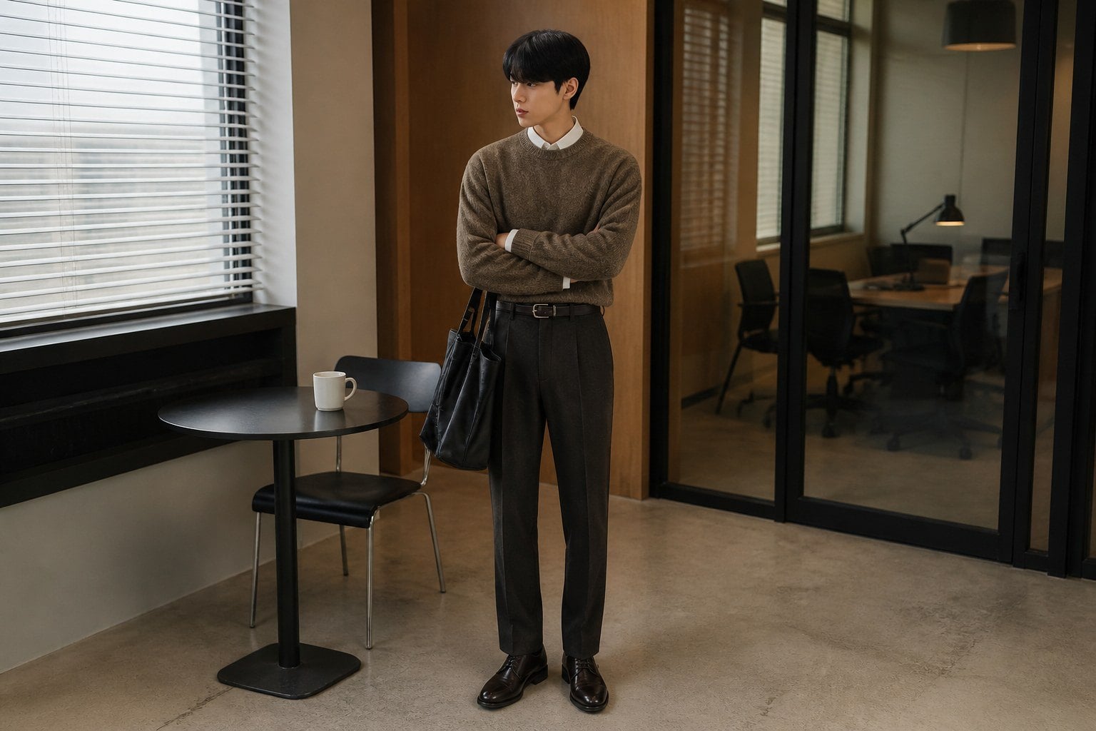 Sweater mỏng nam layer cùng áo sơ mi công sở