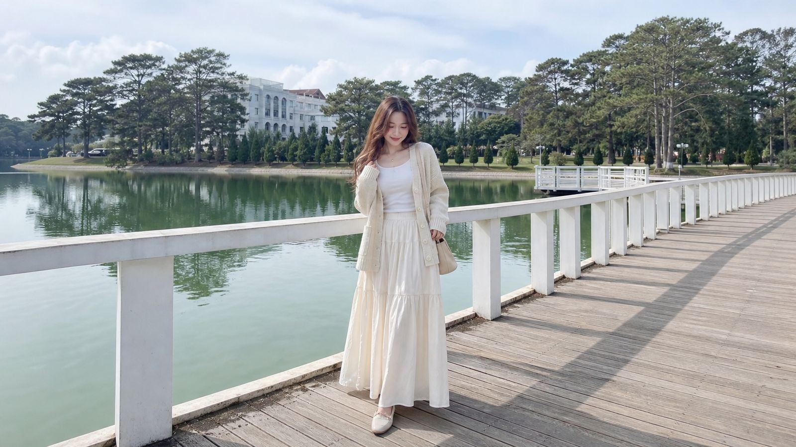 Bộ đồ tông kem, be, nâu hoặc đỏ trầm giúp lên ảnh đẹp hơn ở Đà Lạt