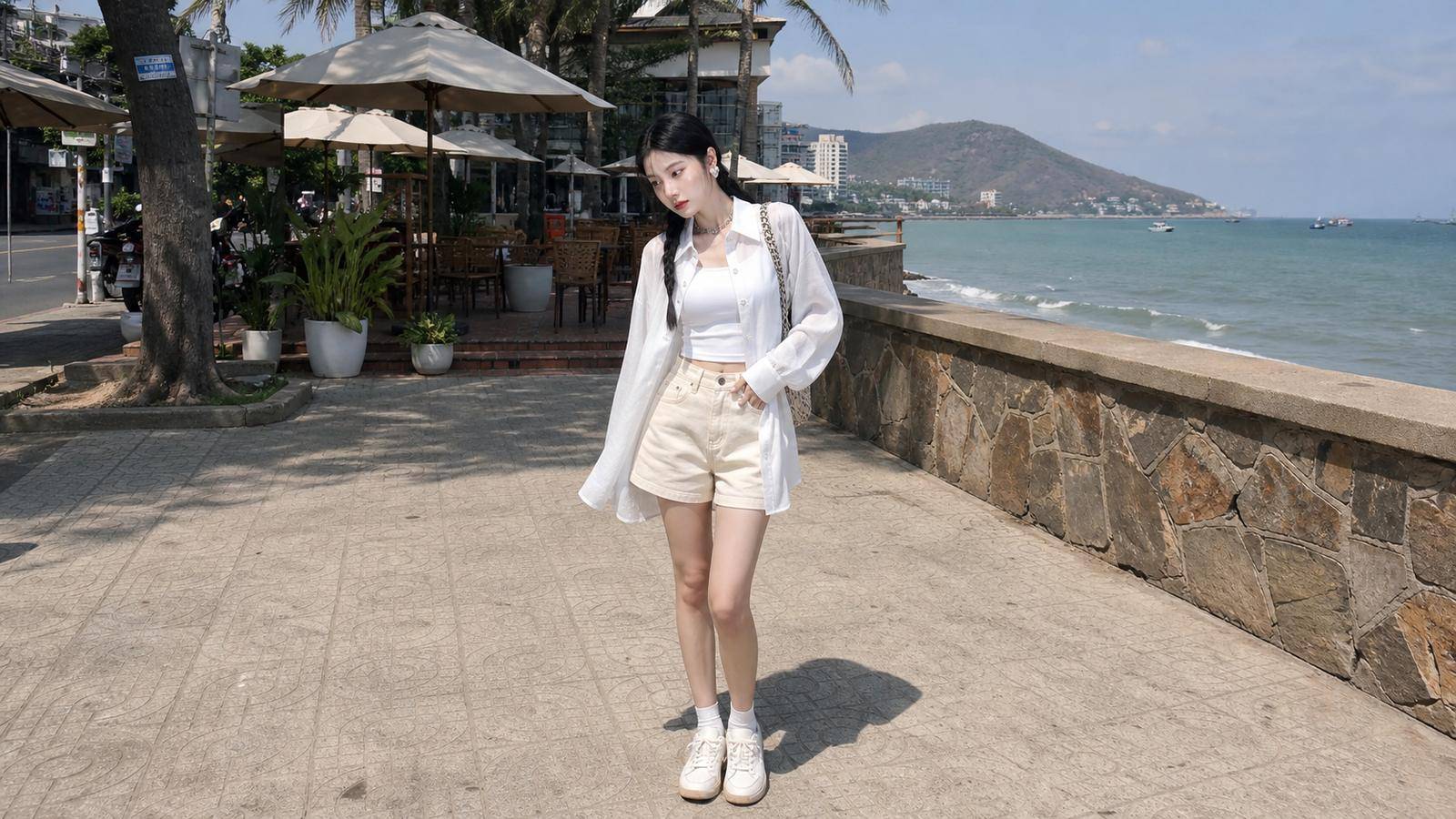 Sơ mi oversized phối tank top và short cho outfit mát, gọn ở Vũng Tàu