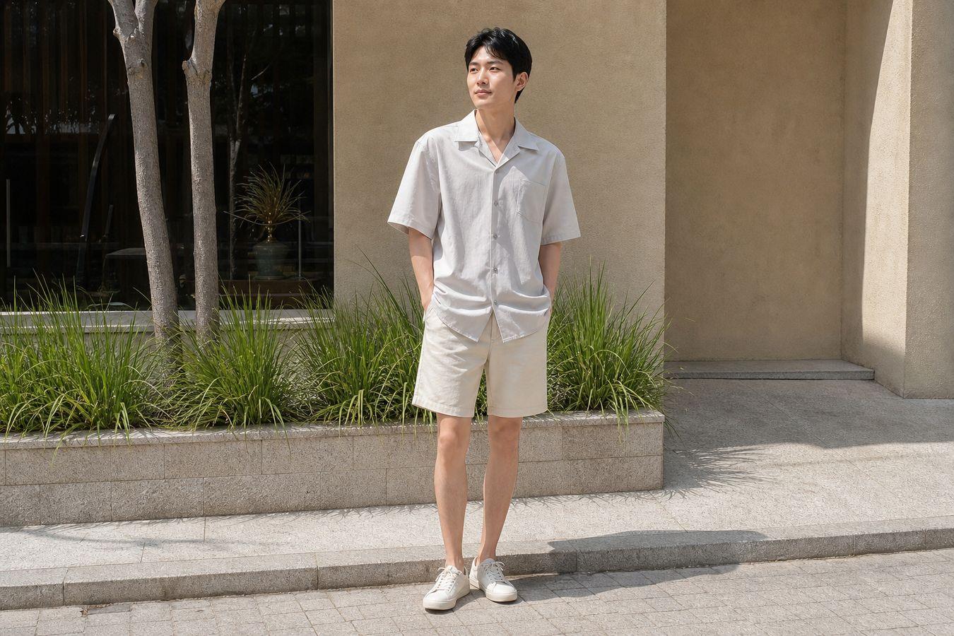 Nam cao 1m7 phối sơ mi ngắn tay với quần short trên gối